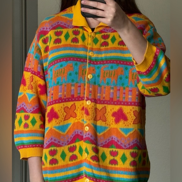 Vtg ‘80s United Colors of Benetton Made in Italy 100% Cotton Colorful Cardigan - Picture 14 of 14